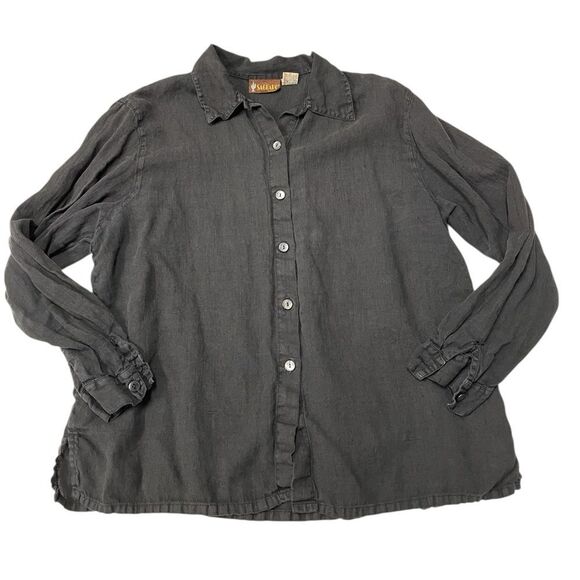 Vintage SAGUARO Linen Button Down Shirt Black Size XL - Picture 1 of 6